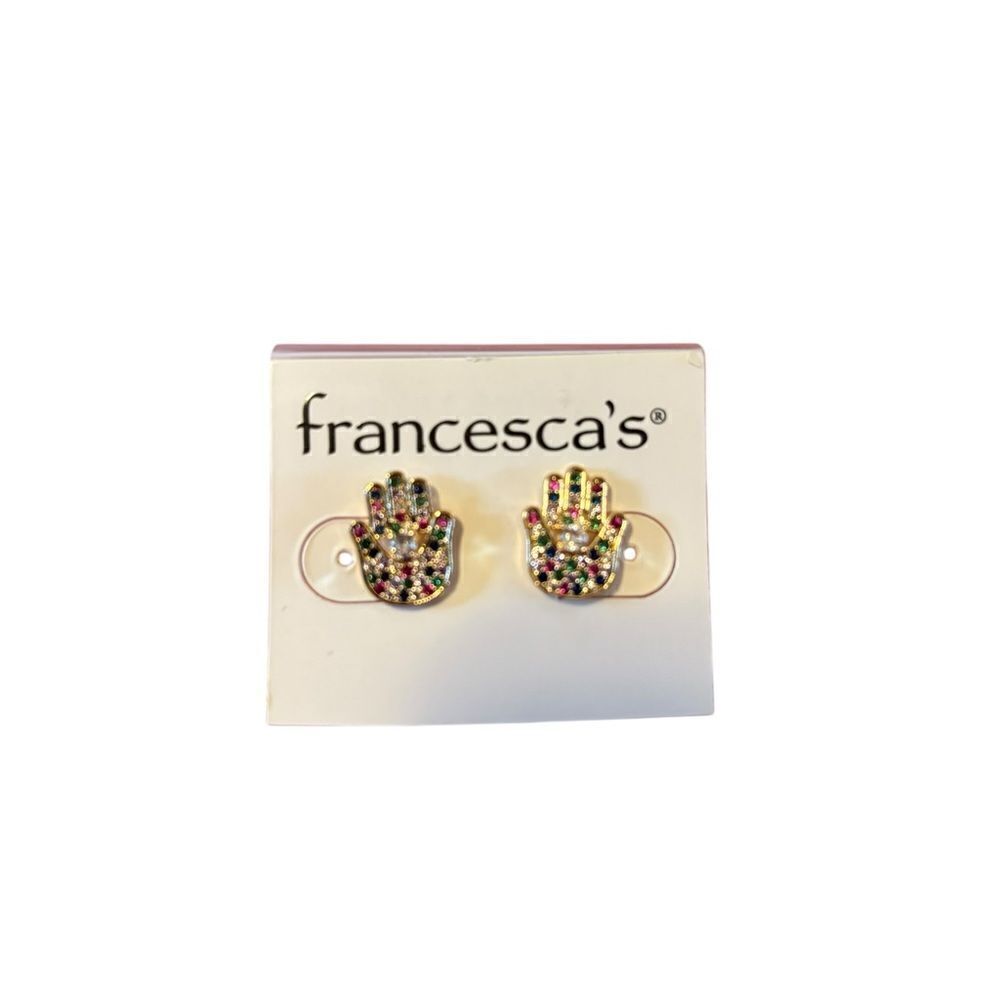 Francesca's Multicolor Pave Crystals Hamsa Earrings